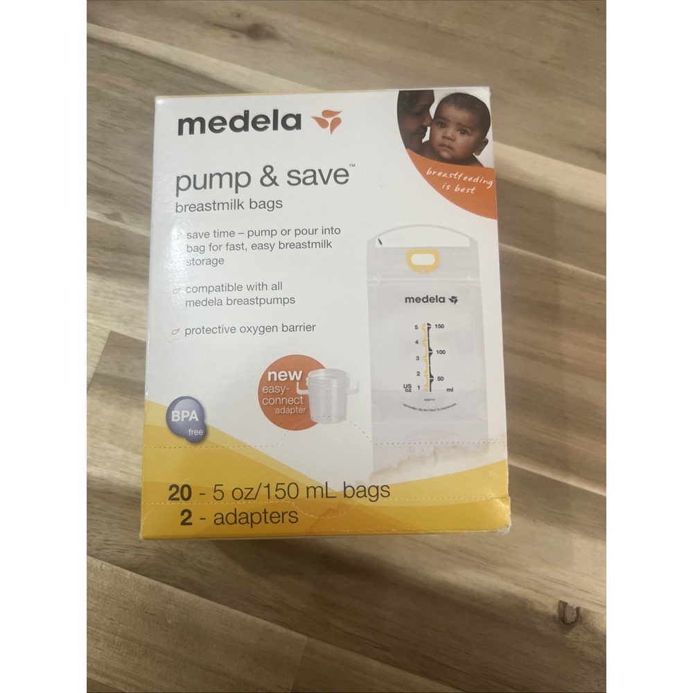 Medela Pump & Save Breastmilk Bags, 20 Count and 2 Adapters BPA FREE  New in Box